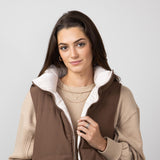 Love Tree Cropped Reversible Puffer Vest for Women in Cocoa/Brown