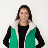 Love Tree Cropped Reversible Puffer Vest for Women in Green/Beige
