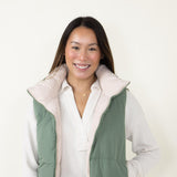 Love Tree Cropped Reversible Puffer Vest for Women in Olive/Beige