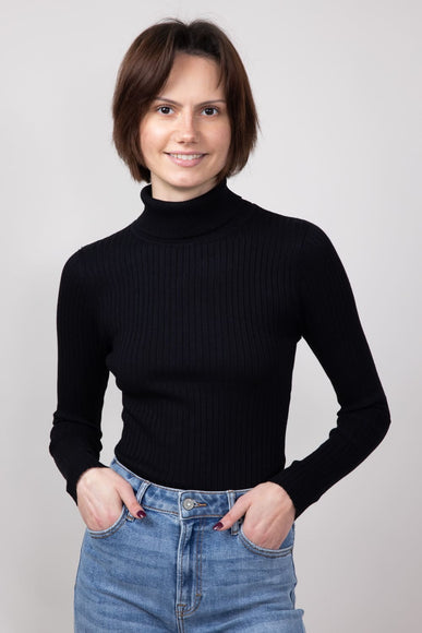 Love Tree Turtleneck Long Sleeve Bodysuit for Women in Black