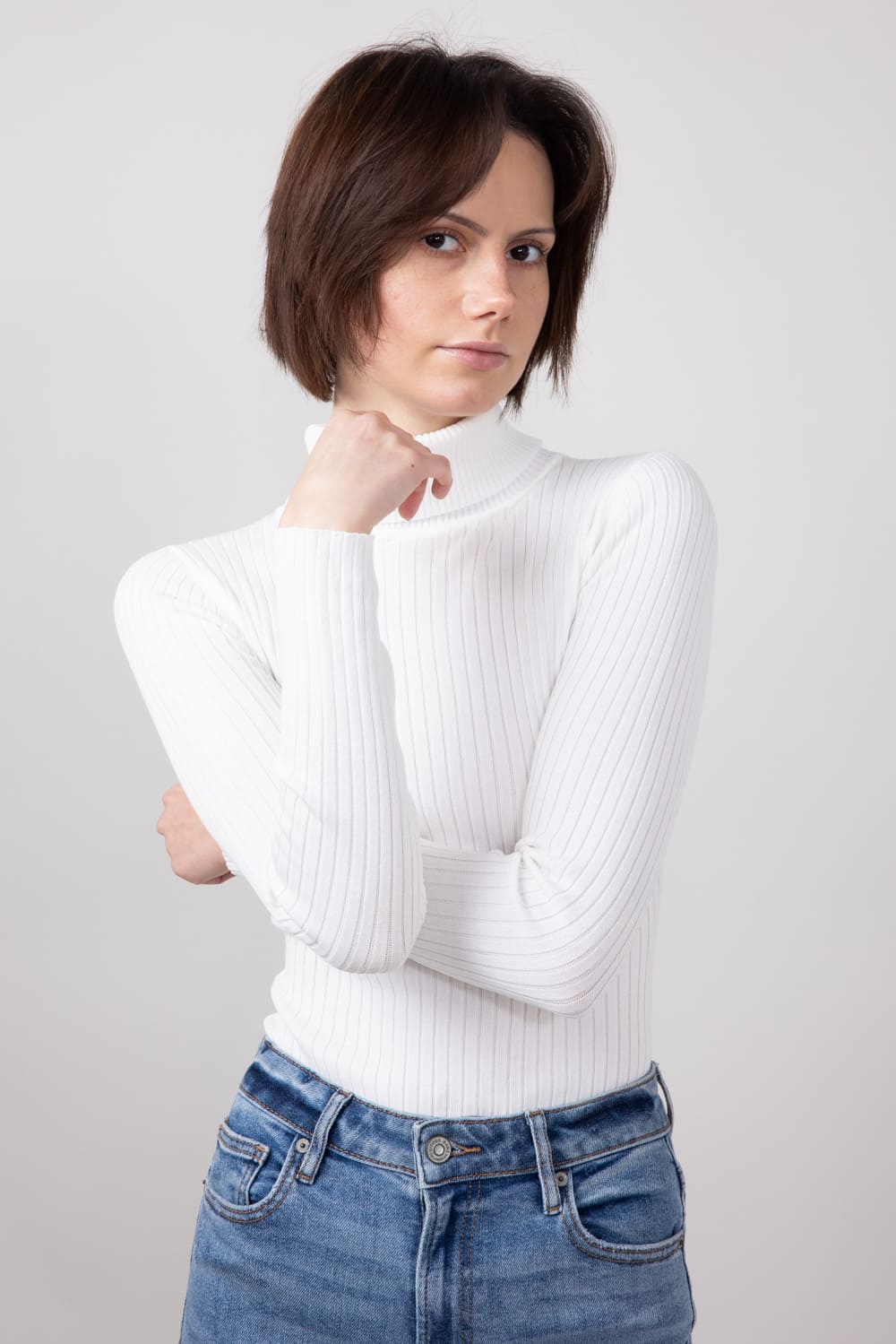 Love Tree Turtleneck Long Sleeve Bodysuit for Women in White 9792WN Glik s