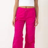 Love Tree Nylon Cargo Baggy Parachute Pants for Women in Pink 