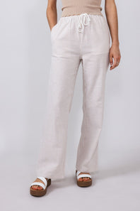 Love Tree Pinstripe Drawstring Linen Pants for Women in Khaki