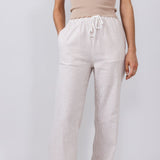 Love Tree Pinstripe Drawstring Linen Pants for Women in Khaki