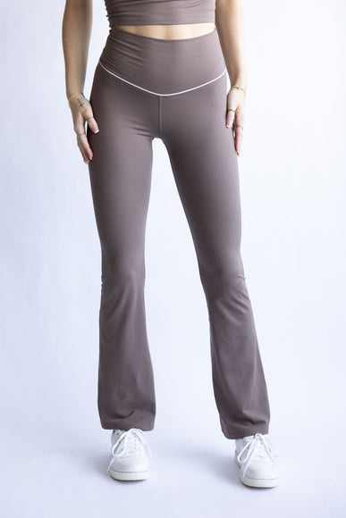 Love Tree Piping Detail Flare Leggings for Women in Mocha