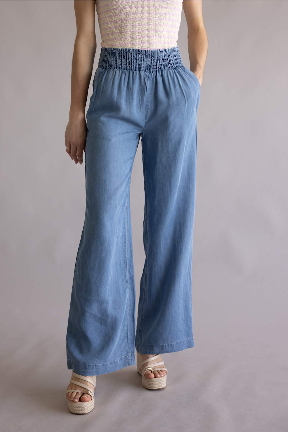Love Tree tencel wide leg beach pants blue