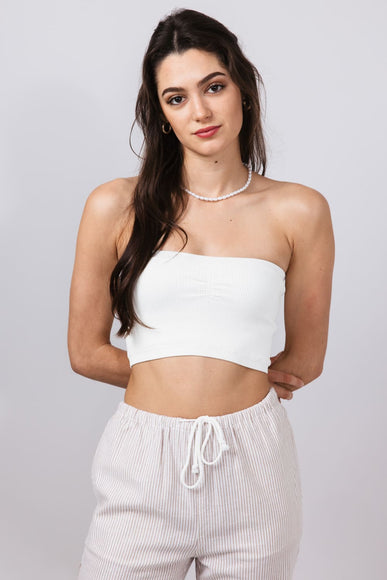 Love Tree Ruching Tube Top for Women in Off White