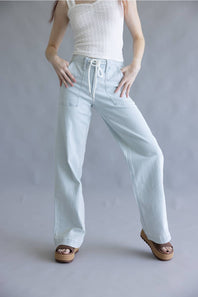 Lovervet by Vervet Striped High Rise Drawstring Wide Leg Jeans for Women | LV2262STR