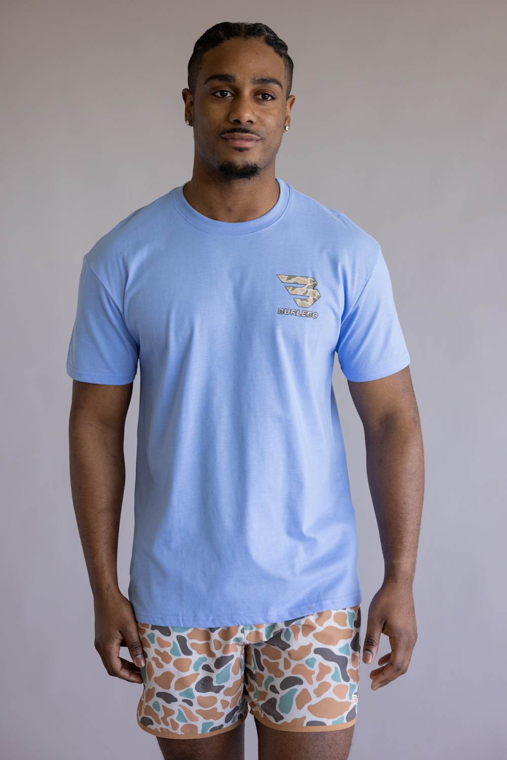 Burlebo Mallard Camo Dog T-Shirt for Men in Periwinkle Blue