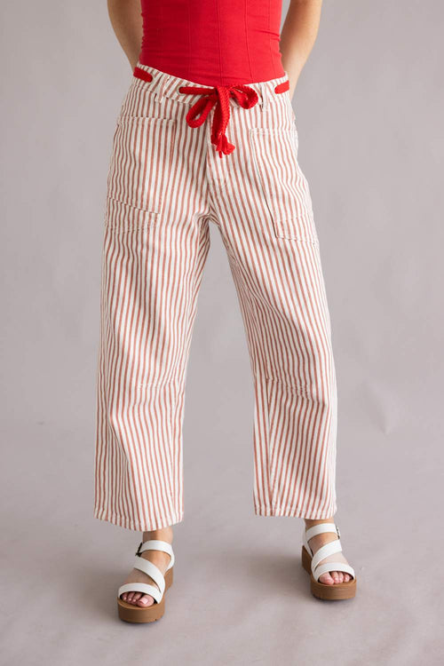 Aaron & Amber Stripe Barrel Jeans for Women in Rust | MAP3083-RUSTSTRIPE