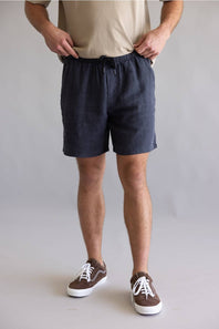 Industrie Marina Linen Shorts for Men in Dark Navy