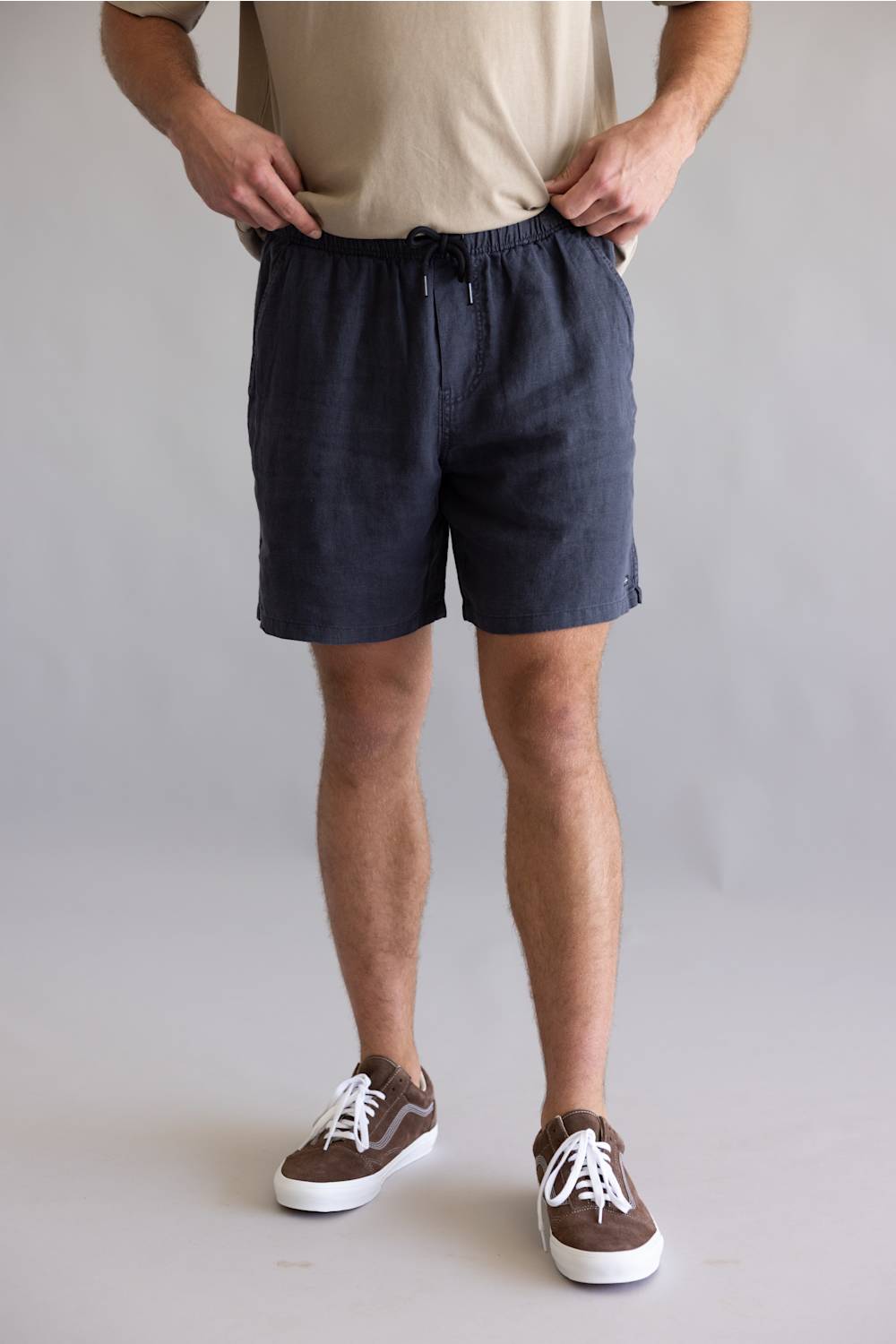 Industrie Marina Linen Shorts for Men in Dark Navy