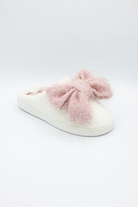 3D Pink Bow Slippers for Women in Off White