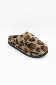 MIA Cozi Leopard Fur Slippers for Women in Black/Tan