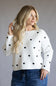 Miracle Heart Confetti Embroidered Crop Sweater for Women in Ivory Black