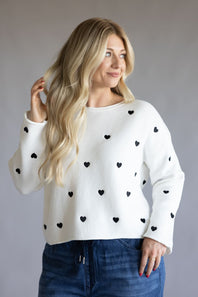 Miracle Heart Confetti Embroidered Crop Sweater for Women in Ivory Black