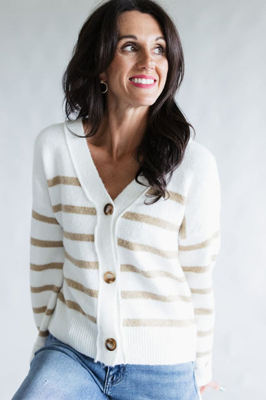 Miracle Stripe Cardigan Sweater for Women in Ivory
