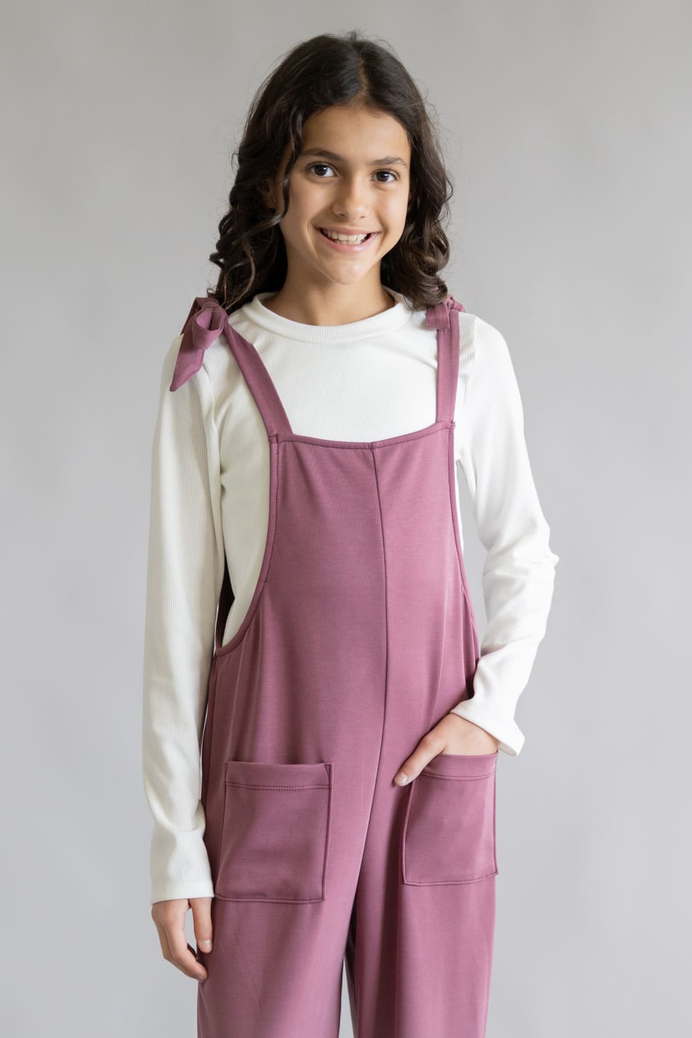 Moa Moa Overall Long Sleeve Tee Set for Girls in Mulberry