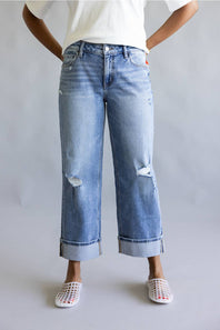 Vervet Mid Rise Cropped Straight Leg Cuff Jeans for Women