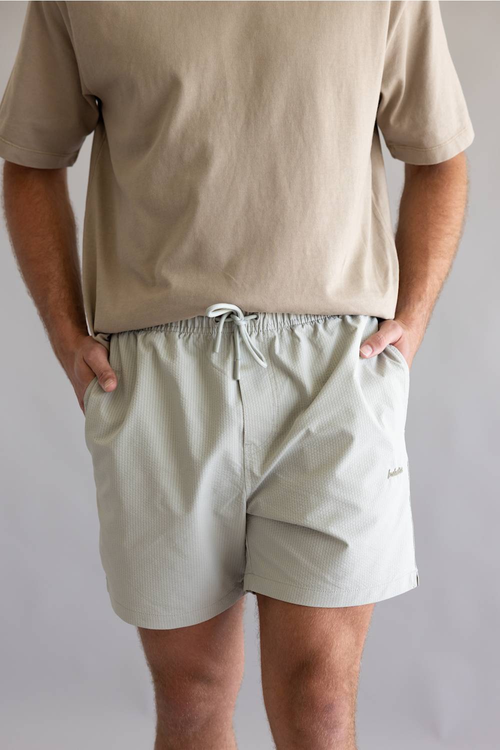 Industrie New Seersucker Swim Shorts for Men in Willow Green