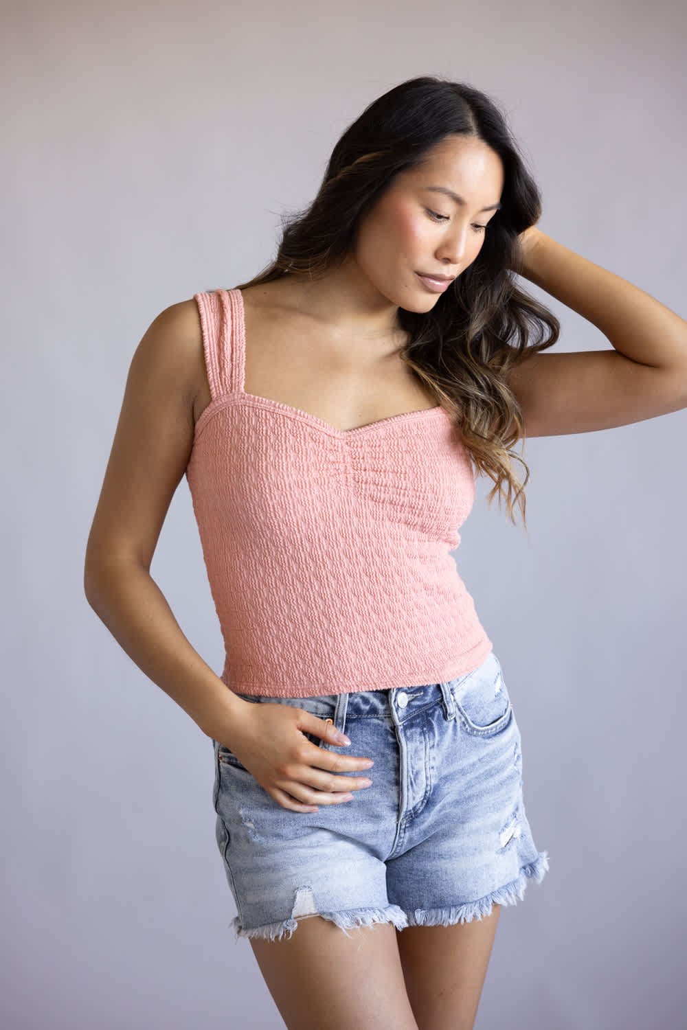 Ruched Tank Top for Women in Rose