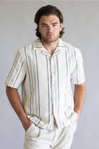 Industrie Carmona Woven Button Up Shirt for Men in Beige/Black
