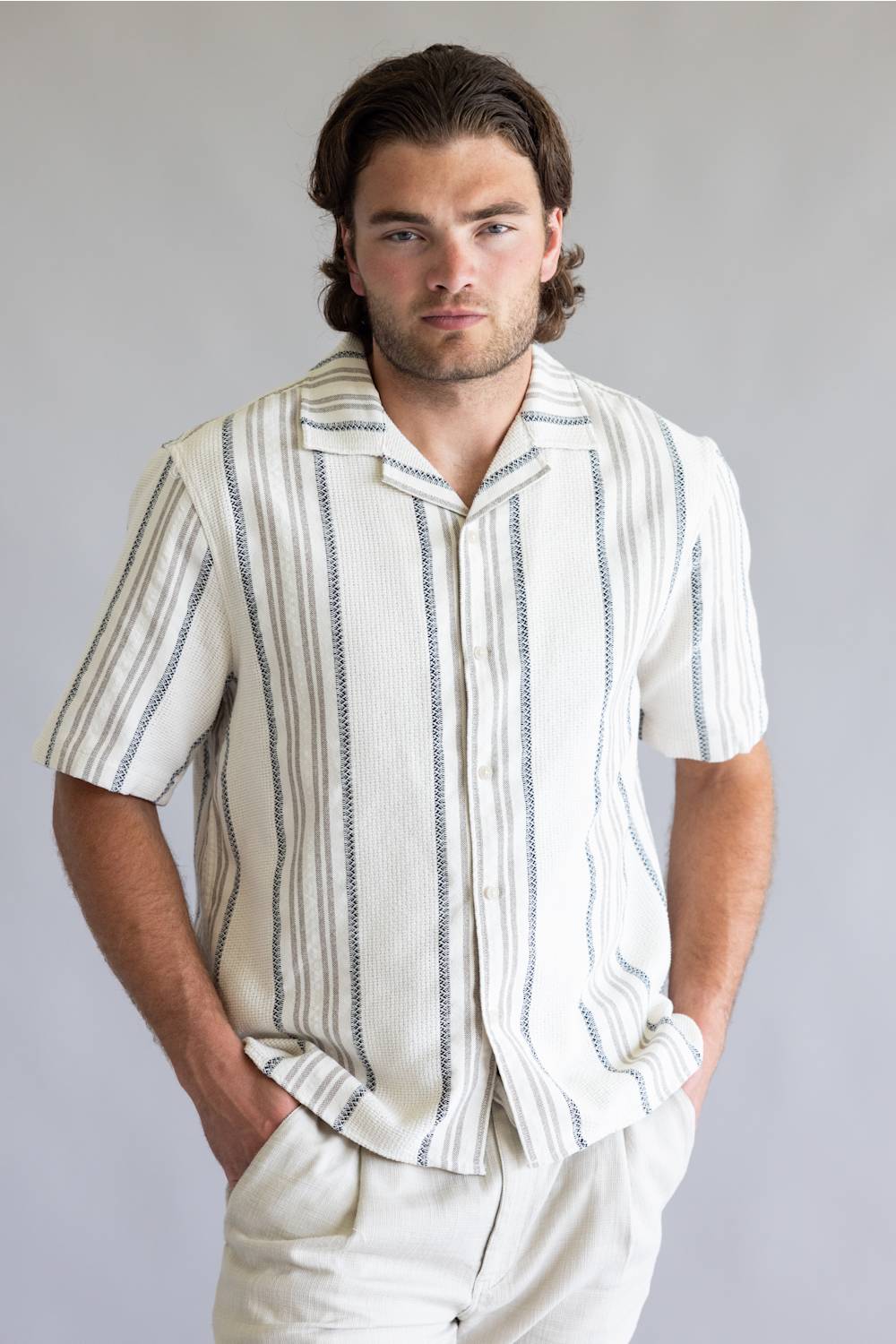 Industrie Carmona Woven Button Up Shirt for Men in Beige/Black
