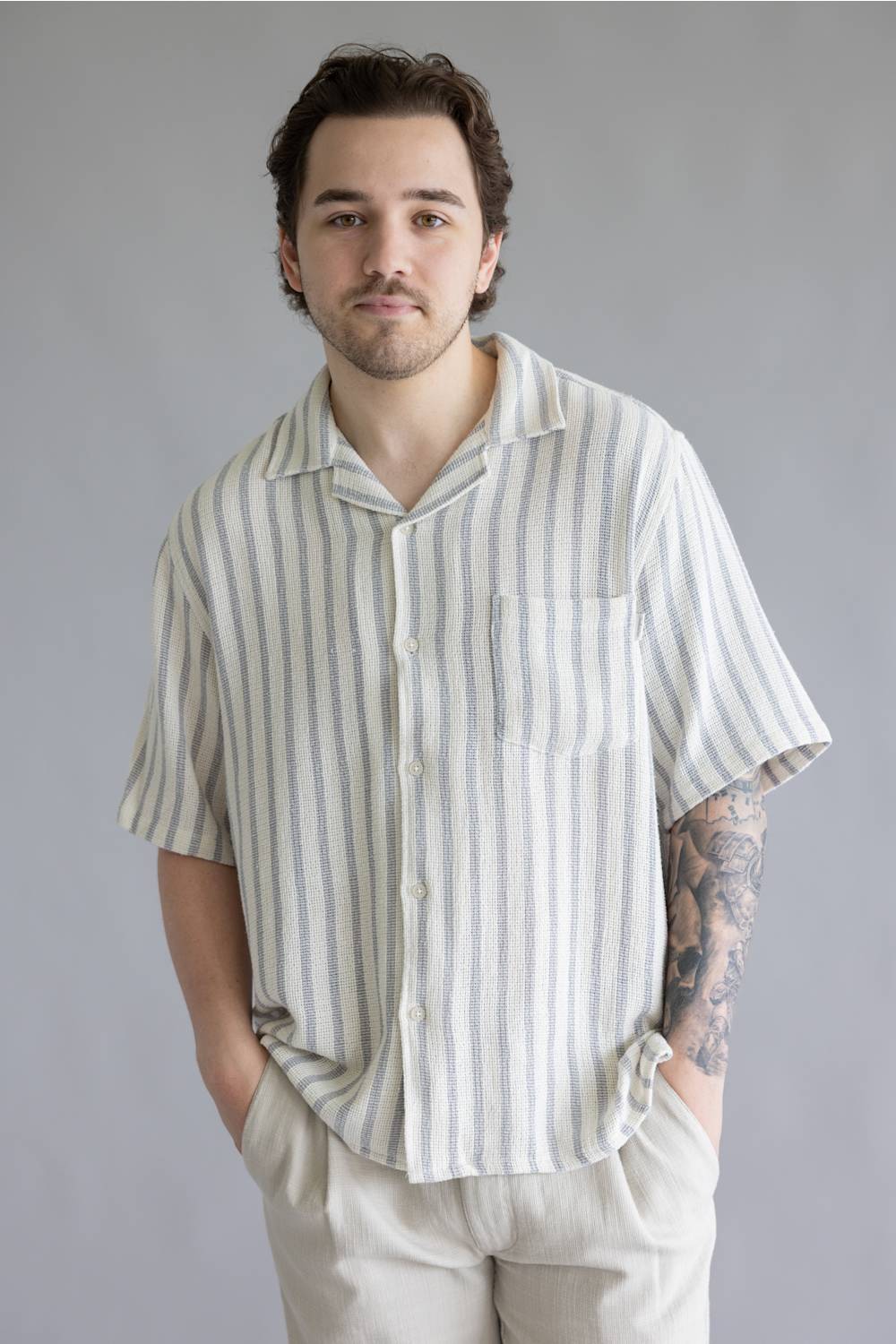 Industrie Cresta Woven Button Up Shirt for Men in Blue/Off White
