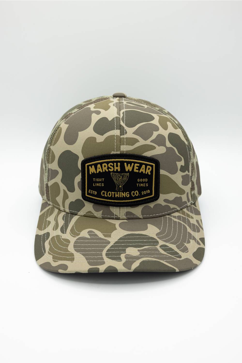 Marsh Wear Tight Lines Trucker Hat in Khaki Mallard Camo