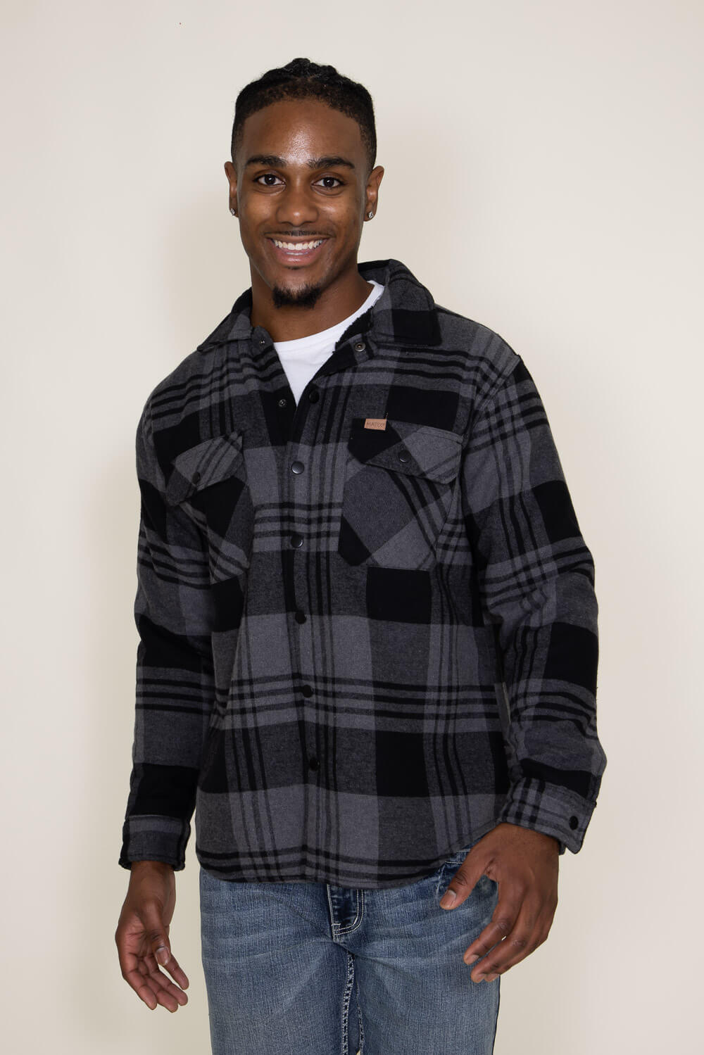 Matix Sherpa Lined Flannel Shacket for Men in Grey/Black