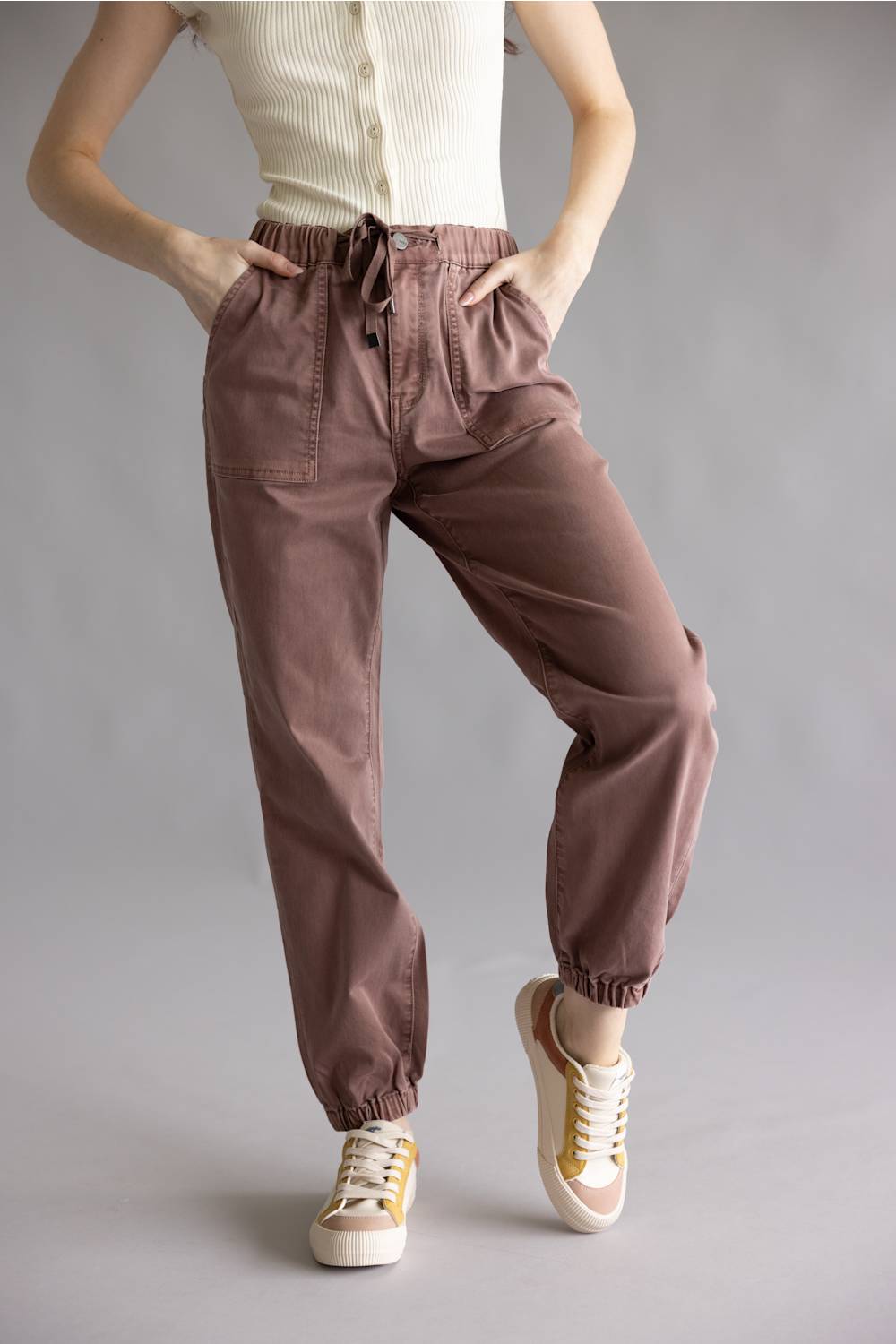 Mica Cropped Jogger Pants for Women in Brown