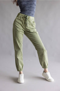 Mica Cropped Jogger Pants for Women in Olive