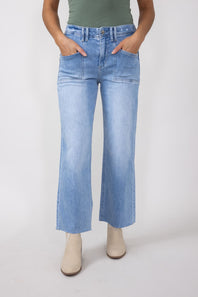 Mica High-Rise Light Wash Clean Cropped Wide Leg Jeans for Women