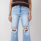 Mica High Rise 90's Vintage Distressed Crop Flare Jeans for Women