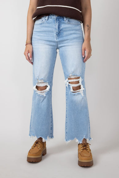 Mica High Rise 90's Vintage Distressed Crop Flare Jeans for Women