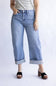 Mica High Rise Cuffed Barrel Jeans for Women; Person wearing light blue jeans on a white background