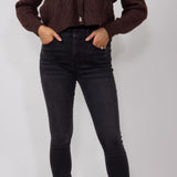 Mica High Rise Distressed Ankle Skinny Jeans for Women in Black