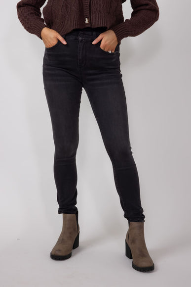 Mica High Rise Distressed Ankle Skinny Jeans for Women in Black
