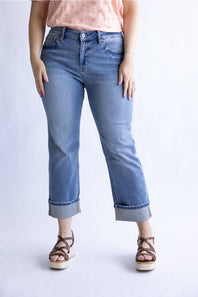 Mica Mid Rise Crop Straight Leg Cuffed Jeans for Women