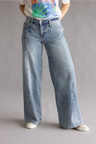 Mica Mid Rise Side Panel Wide Leg Jeans for Women