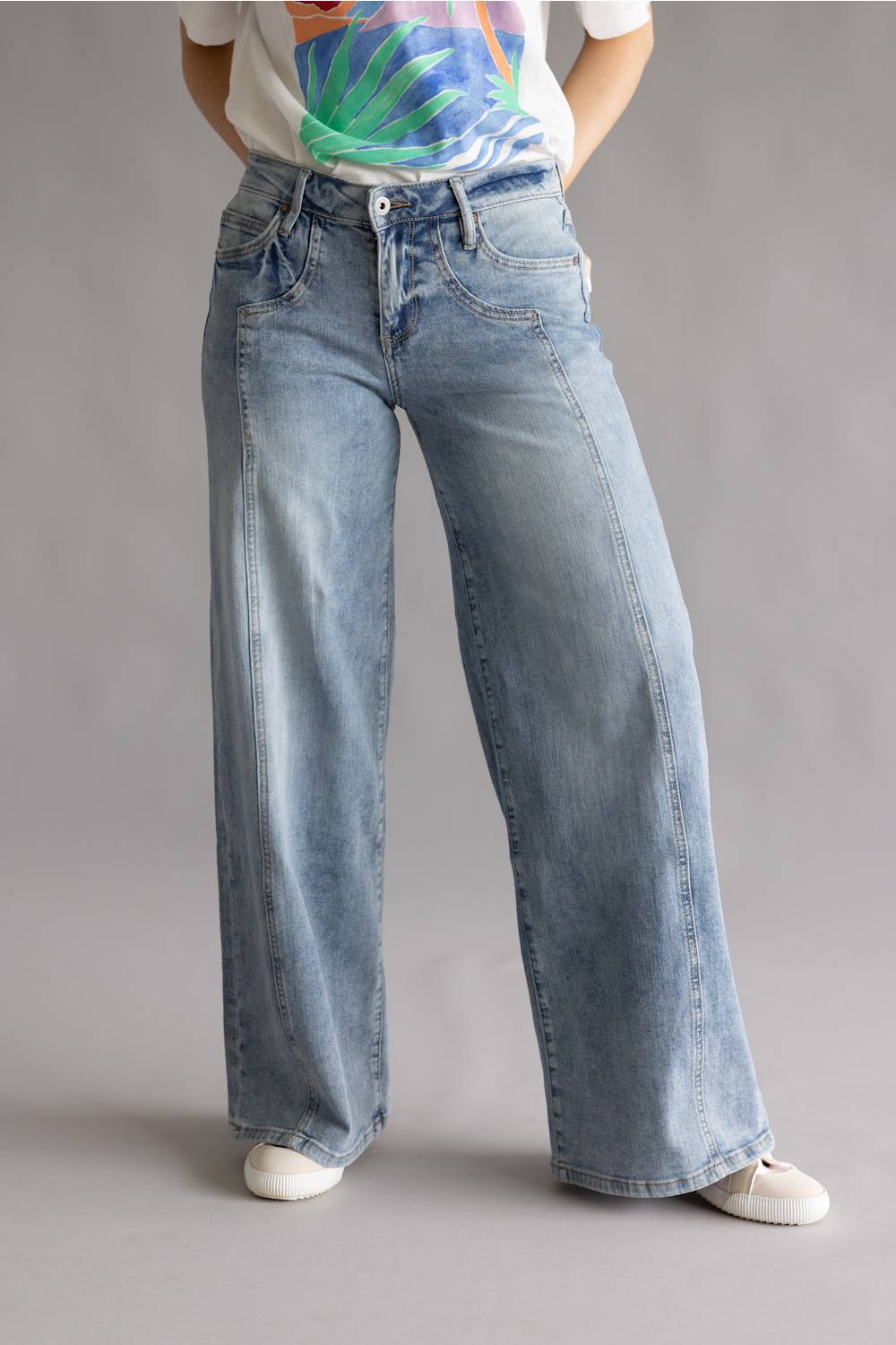 Mica Mid Rise Side Panel Wide Leg Jeans for Women