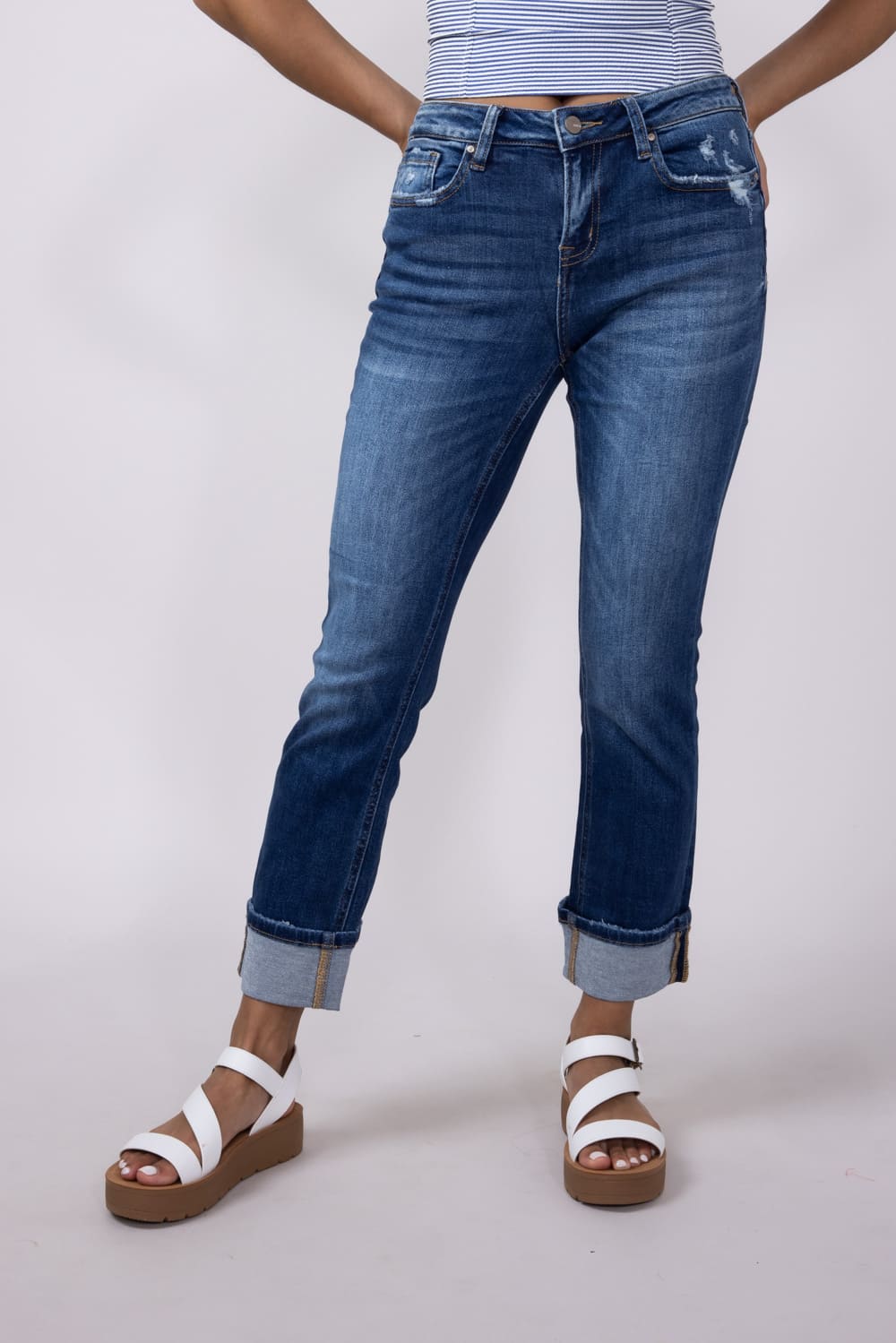 Mica Mid Rise Straight Leg Cuffed Jeans for Women MDP-T2061 – Glik's
