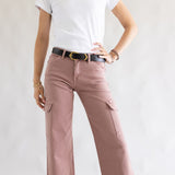 Mica Mid Rise Wide Leg Cargo Jeans for Women in Mauve