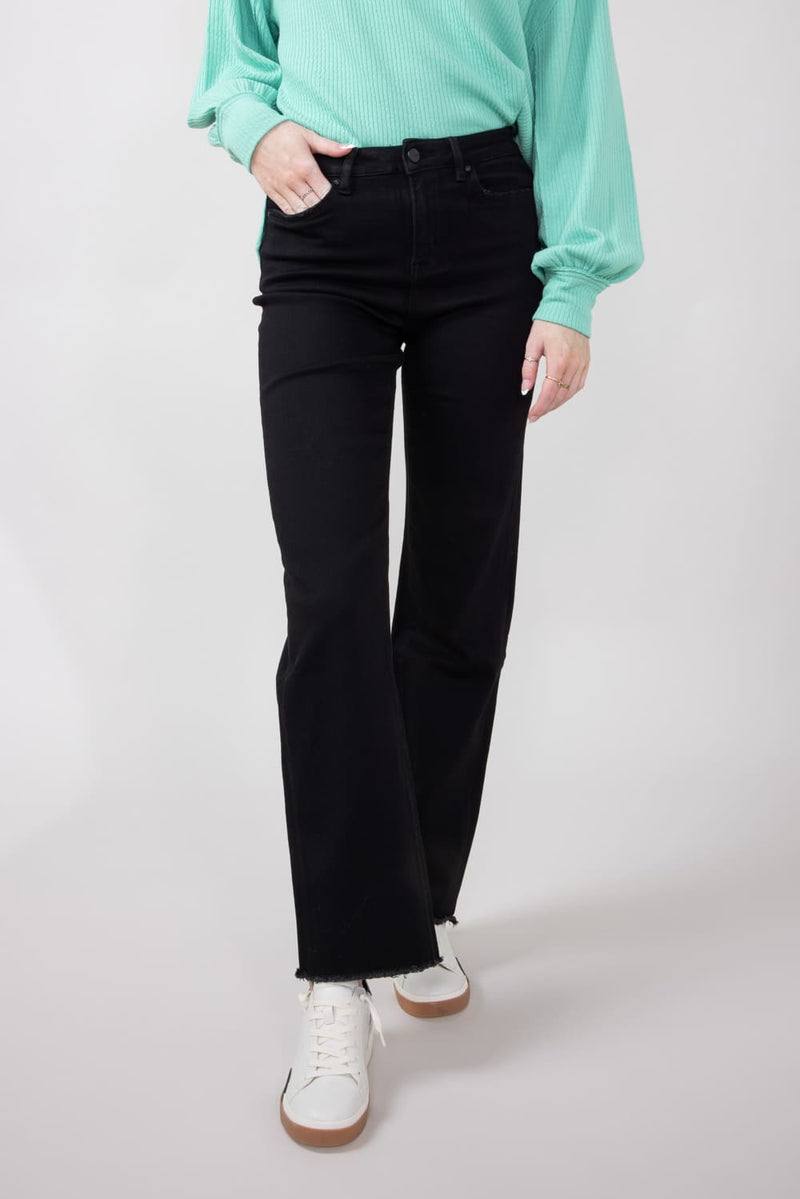Mica Denim V Waist Raw Hem Stretchy Bootcut Jeans