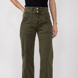 Mica Super High Waisted with Double Waistband Wide Leg Pants for Women in Fern Green