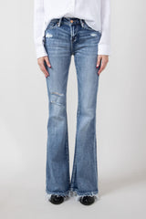 ★ ★ Women's Flare Fit Mid Blue Fleece Denim Basic Needs Medium Blue Flare Pants