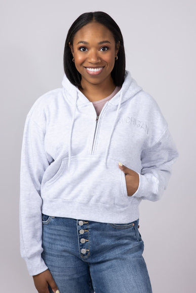 1897 Active Michigan Embroidered Half Zip Hoodie for Women in Grey