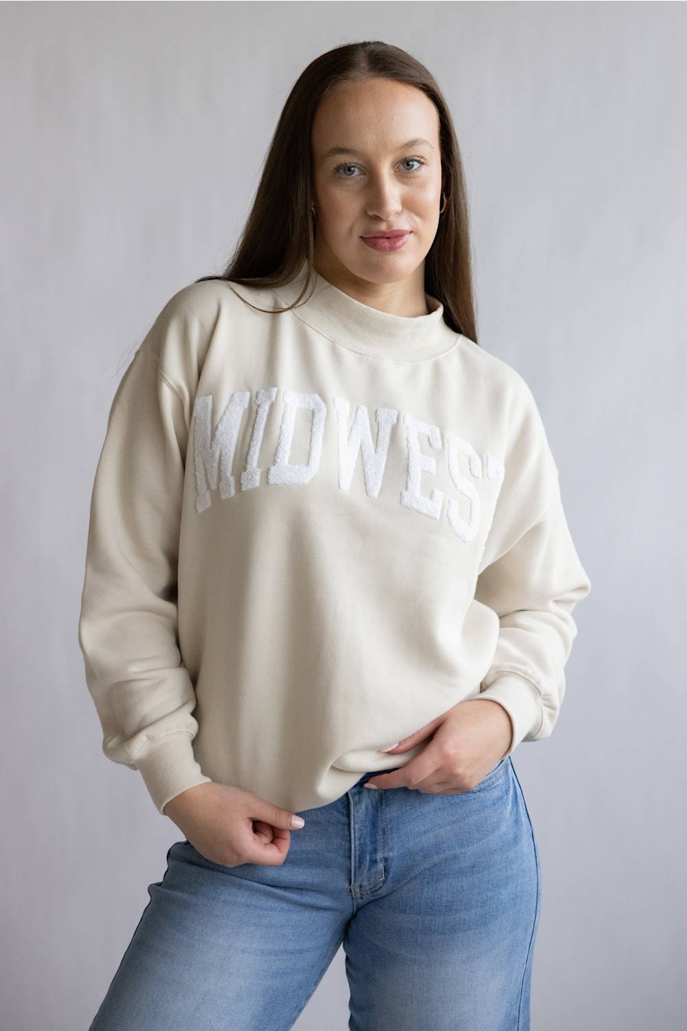 Midwest Chenille Patch Fleece Mock Neck for Women in Beige