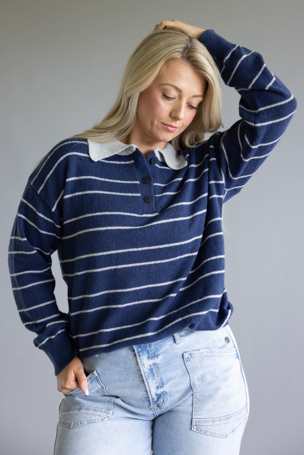 Mimosa Polo Stripe Sweater for Women in Navy