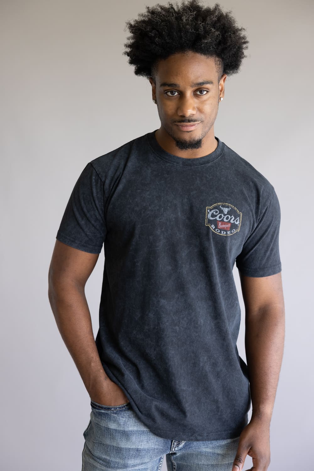 Mineral Wash Coors Rodeo Steer Head T-Shirt for Men in Black